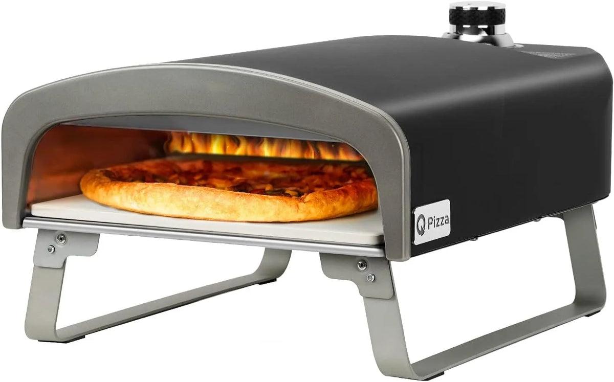 Four Q, avec pierre à pizza de 33 cm, 50 mbar, à pizza à gaz, portable, pour jardin, finition noire