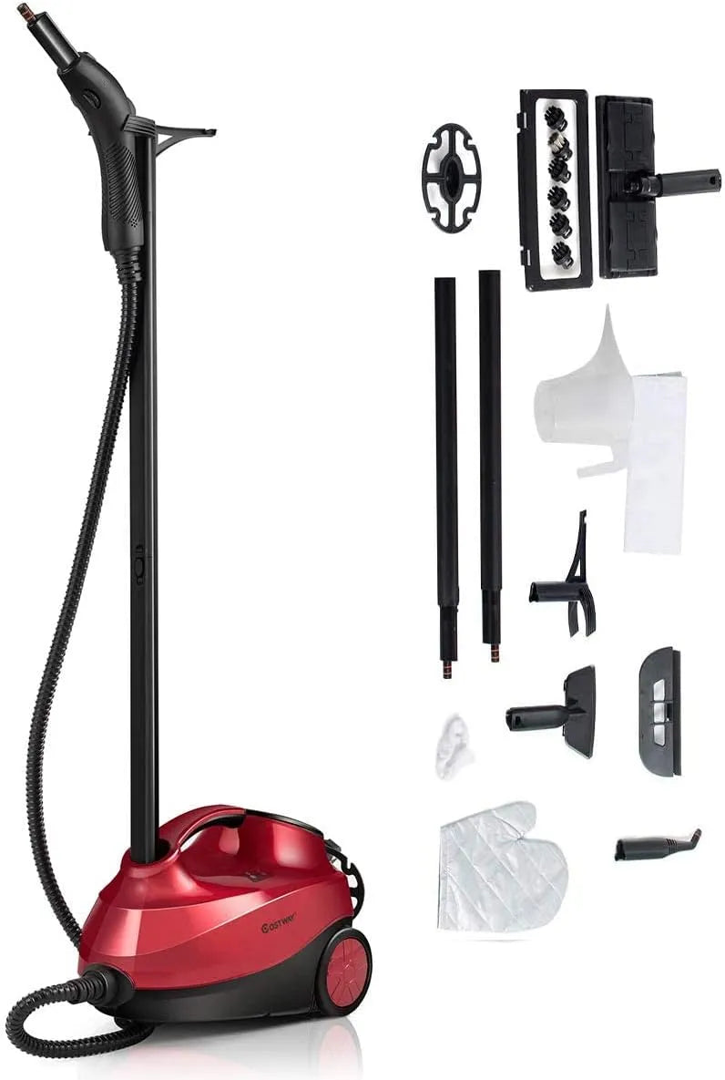 Costway Nettoyeur Vapeur Haute Pression 2000W avec 19 Accessoires, Vapeur Portable Pressurisé Polyvalent 4 Bars, Rouge, Balai