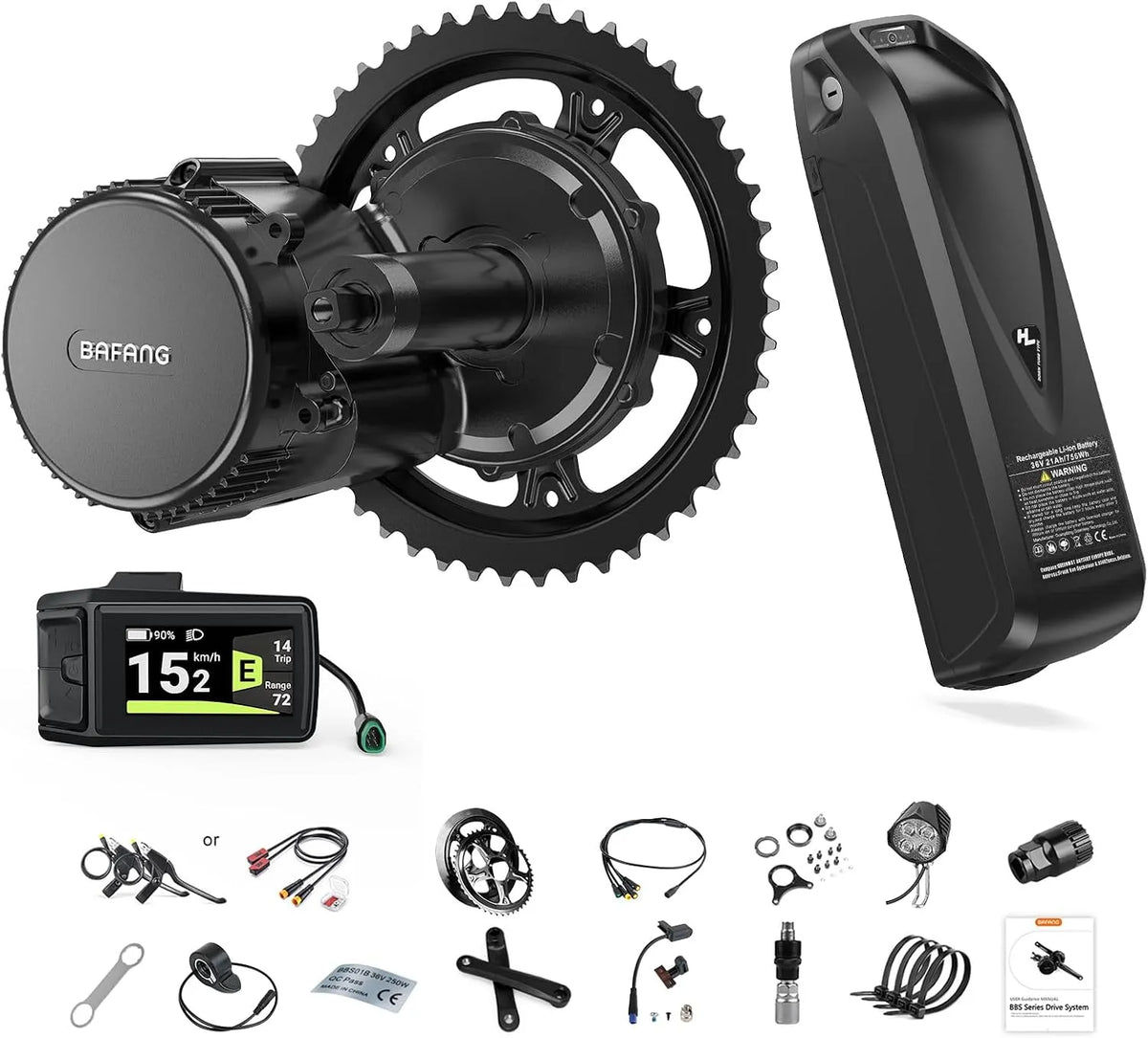 Vélo électrique BBS01B DPC080 8fun, Kit de Conversion de avec Batterie, BAFANG 250W 48V Moteur Central, Optionnelle
