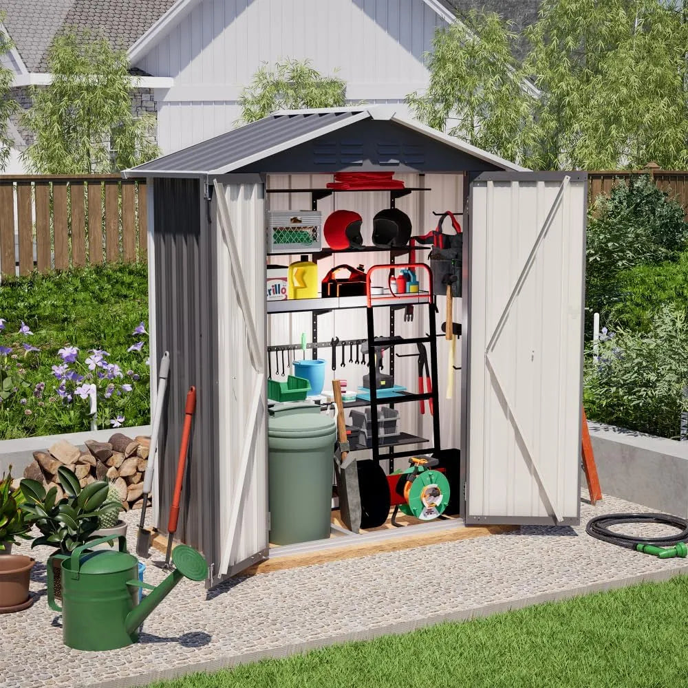 Abri de jardin, dimensions 154 x 83 x 180 cm, métallique finition grise, avec Trous de Ventilation, Fondation métallique