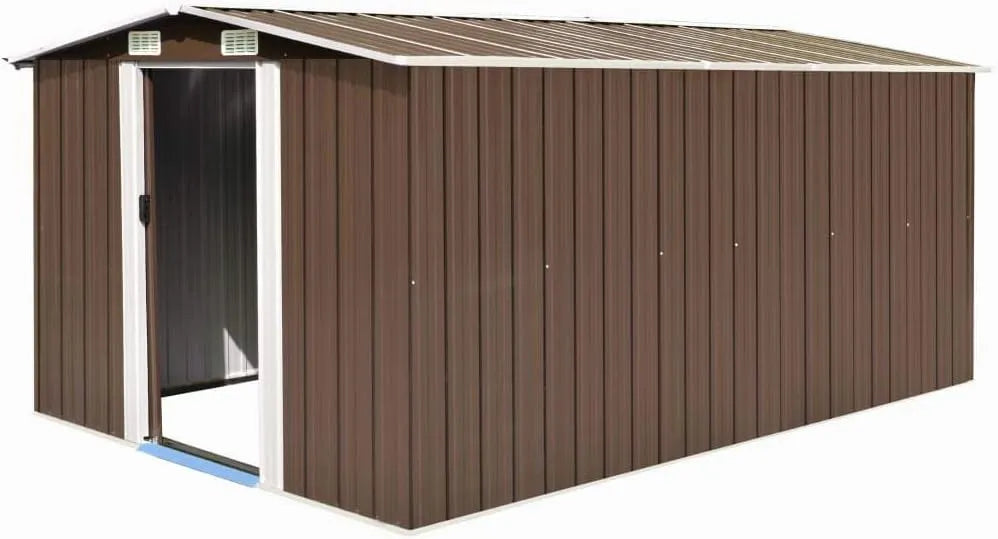 Abri de jardin, marron 257 x 392 x 181 cm, Tidyard Abri pour outils en métal, en acier galvanisé, avec porte, outils de jardin