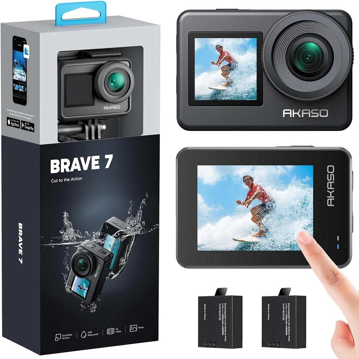 Modèle Sport 4K 30fps 20MP AKASO Caméra, IPX 8 Etanche Deux Écrans Tactile Caméra d'Action, Brave 7