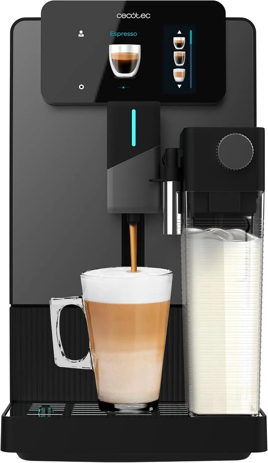 Cecotec cafetière 19Bars, 12 Boissons, 4 Profils, Eau 1,1L et 400ml Lait, Superautomatique Cremmaet Latte Touch., Thermoblock, Écran TFT