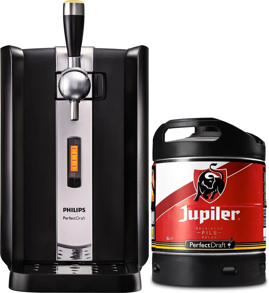 PerfectDraft, Refroidissement À 3°C, Machine Pression À Domicile, Volume, Pack Tireuse À Bière + 1 Fût Jupiler 6L, 30 Jours Fraîcheur