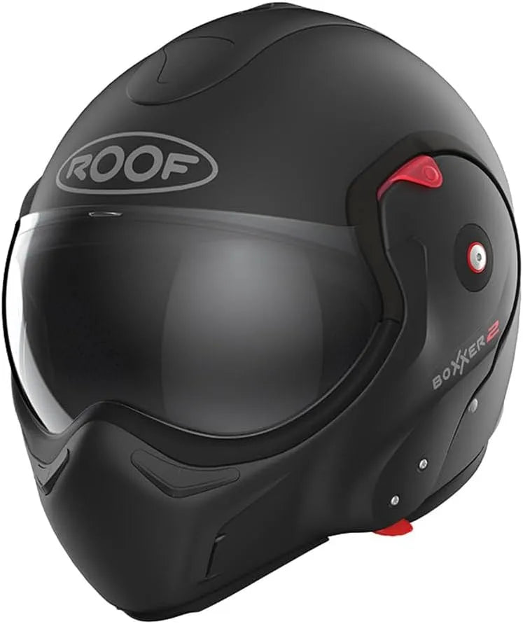 Casque moto ROOF, Visière légèrement teintée, Fibre de verre, maxi-scooter, mobylette, Boxxer 2 finition noire mat, Fermeture Microlock, quadruple