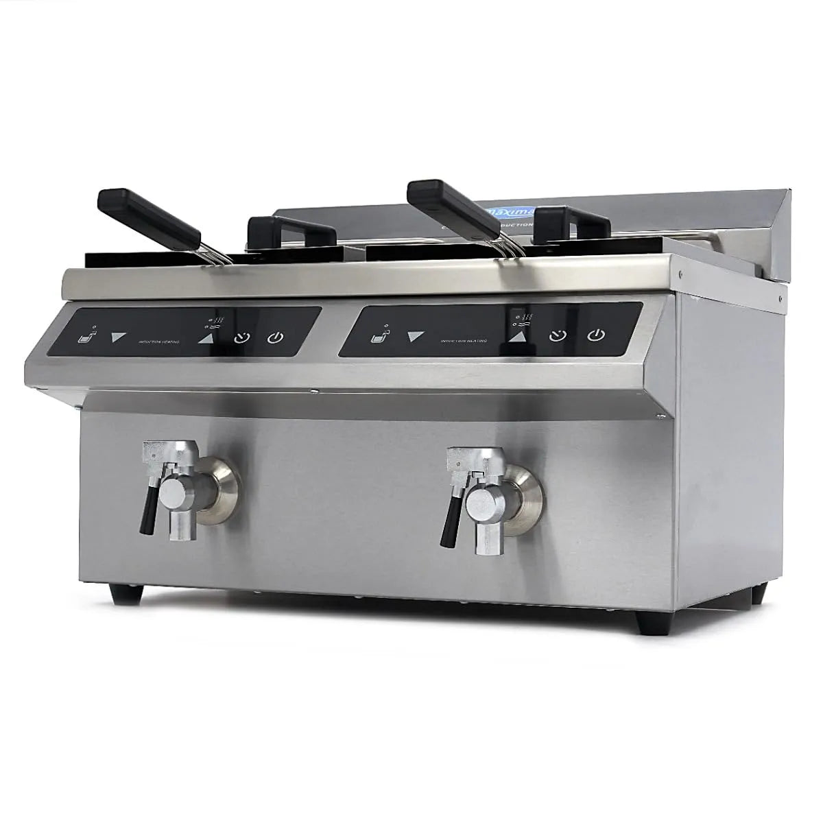 Maxima Friteuse, 2 x 8 L, 2 paniers, induction, avec robinet de vidange