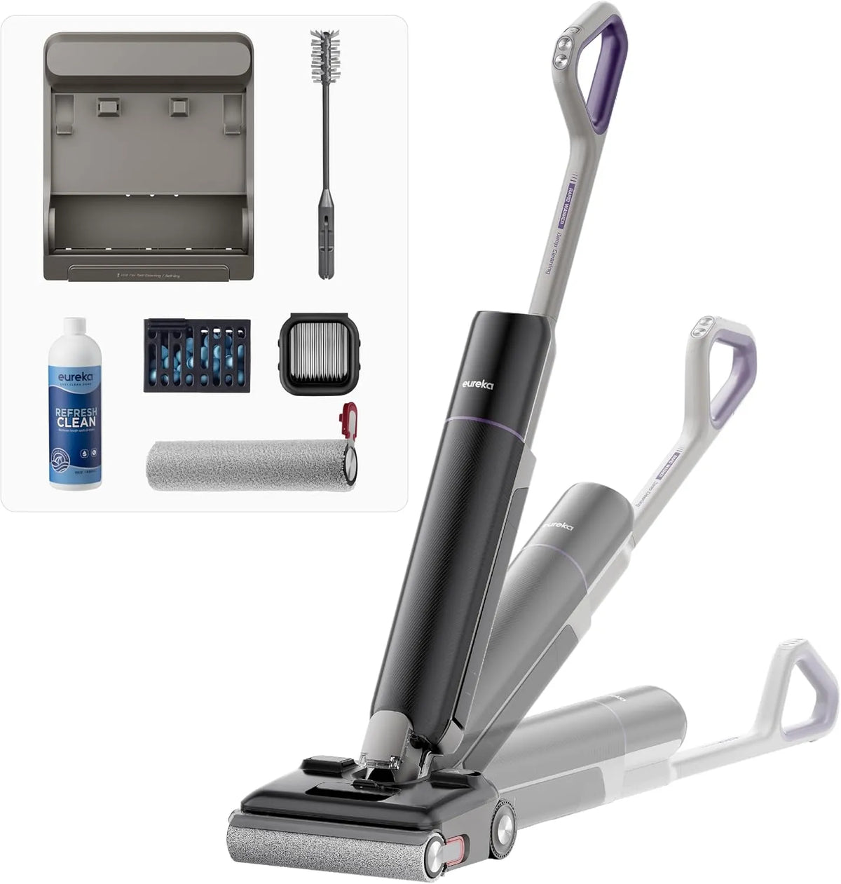 Aspirateur 60min, Eureka FloorShine 880 Laveur Inclinaison à Plat 180° Hauteur 13 cm, Lavage Eau Chaude 100°C, Séchage Air Chaud 75°C, 24000Pa