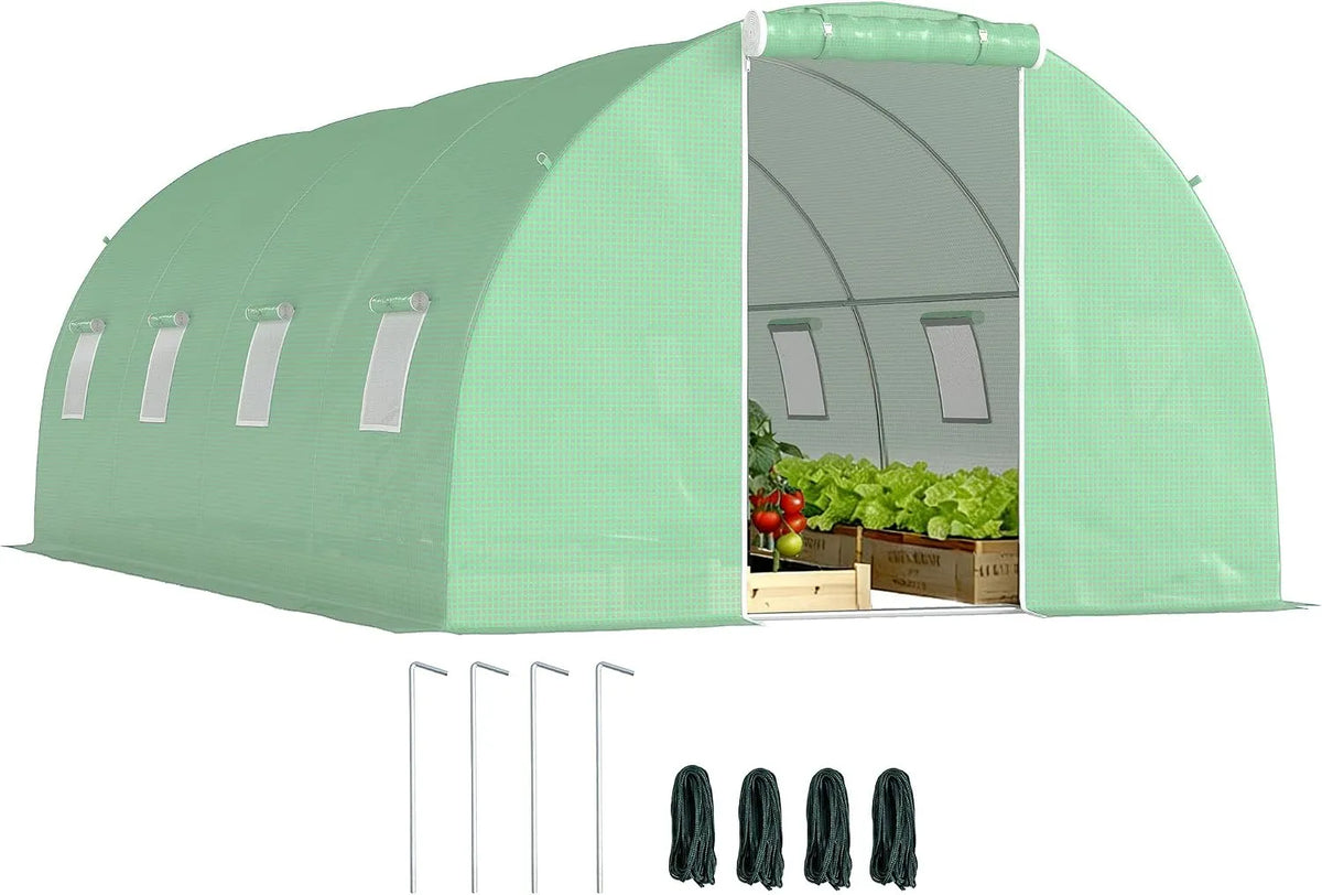 Outsunny serre de jardin, Tunnel 18 m² dim. 6L x 3l x 2H m, 8 fenêtres, châssis Tubulaire Acier galvanisé, Porte zippée Enroulable