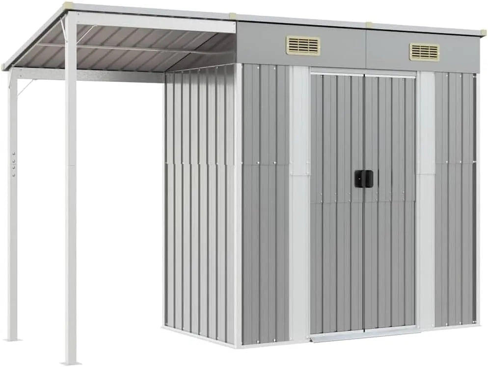 Abri de jardin vidaXL, avec Toit allongé finition grise Clair 277 x 107 x 181 cm en Acier