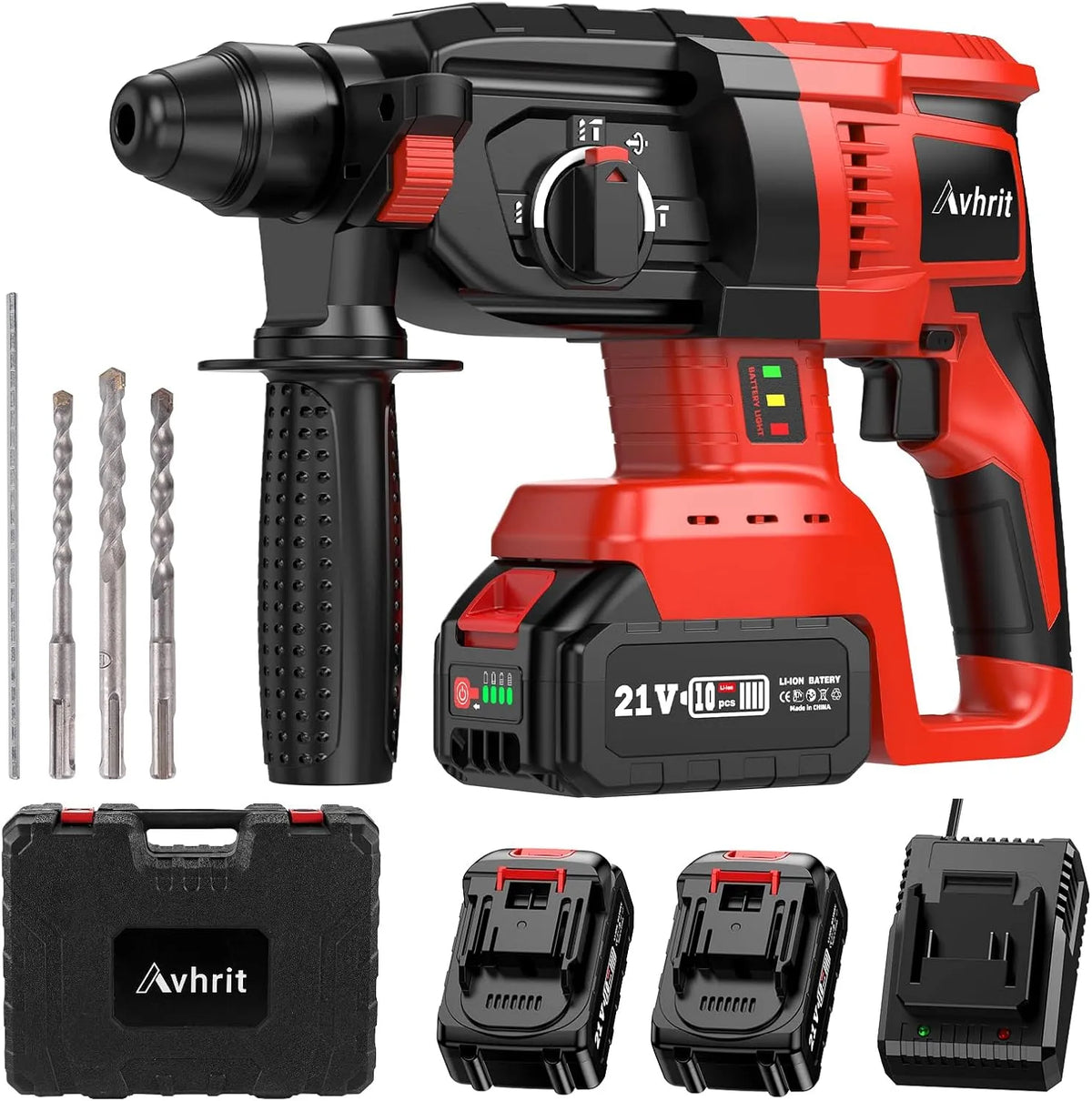 2025 Marteau Perforateur Sans Fil mis à Jour, tension 21 V, avec 2 Packs de Batteries Lithium Portables, Moteur sans Balais