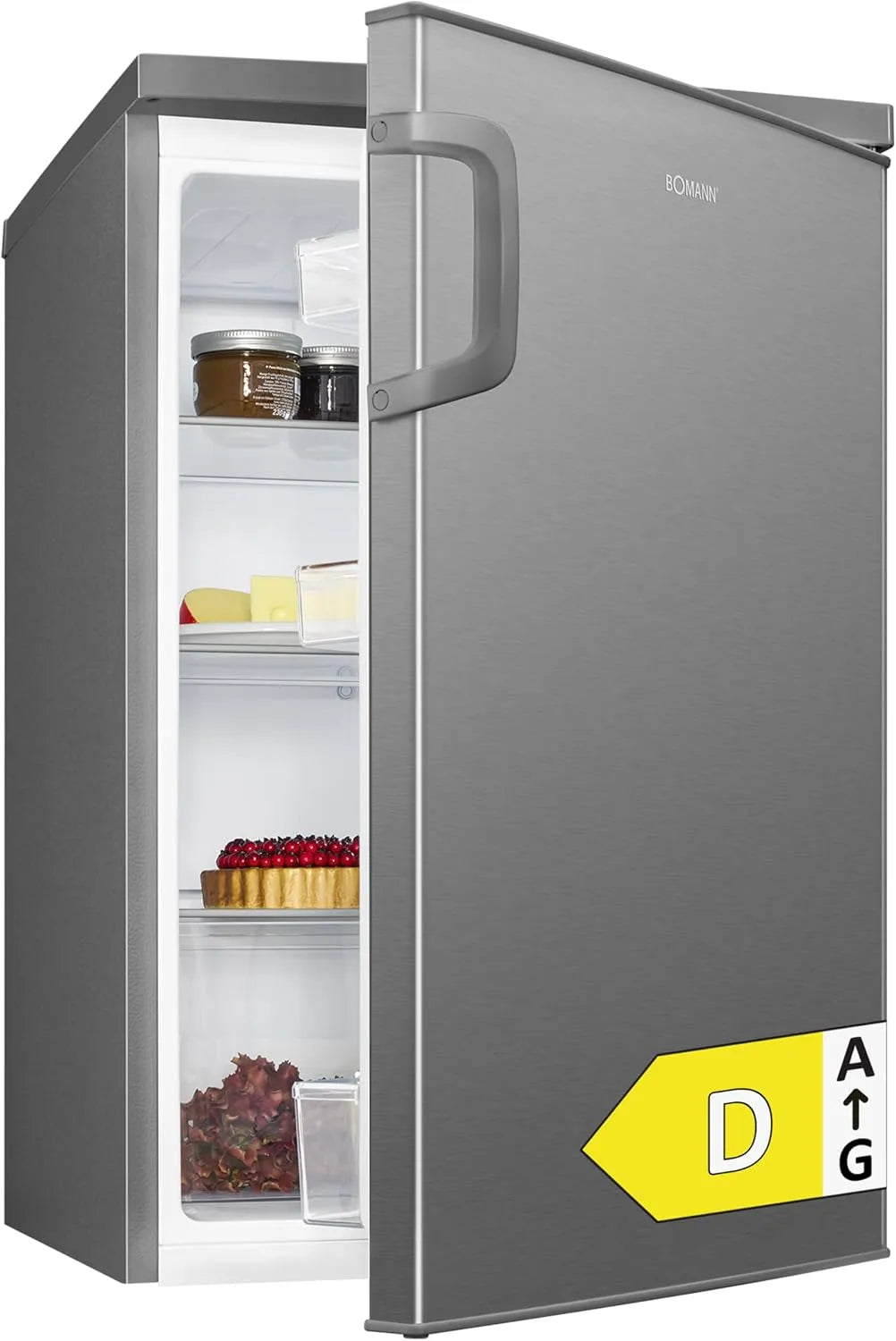Bomann réfrigérateur VS2195-1-inox, capacité 133L inox, Capacité nette: 133 litres, 3 clayettes en verre, Éclairage intérieur à DEL
