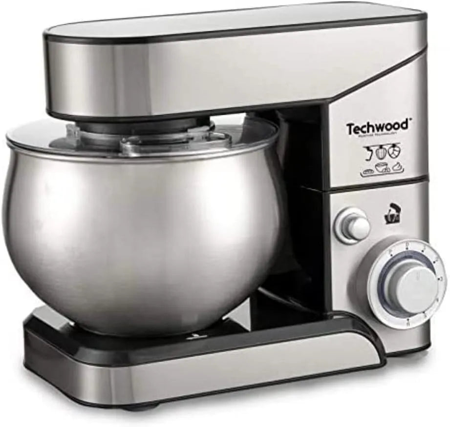 Robot pâtissier TRO-1050 Techwood, Multifonctions avec Bol en Acier 5 L, puissance 1000 W, INOX
