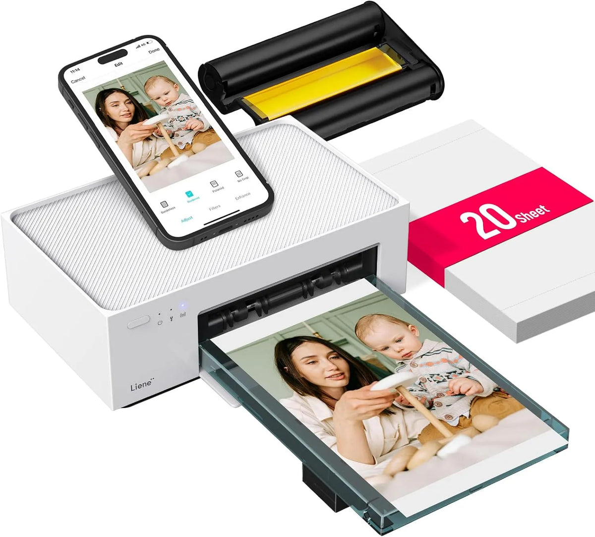 Imprimante M100 300DPI Liene Amber, Photo WiFi avec 20 Papiers 10x15cm pour Smartphone, PC, Photo de Haute Qualité Portable Instantané