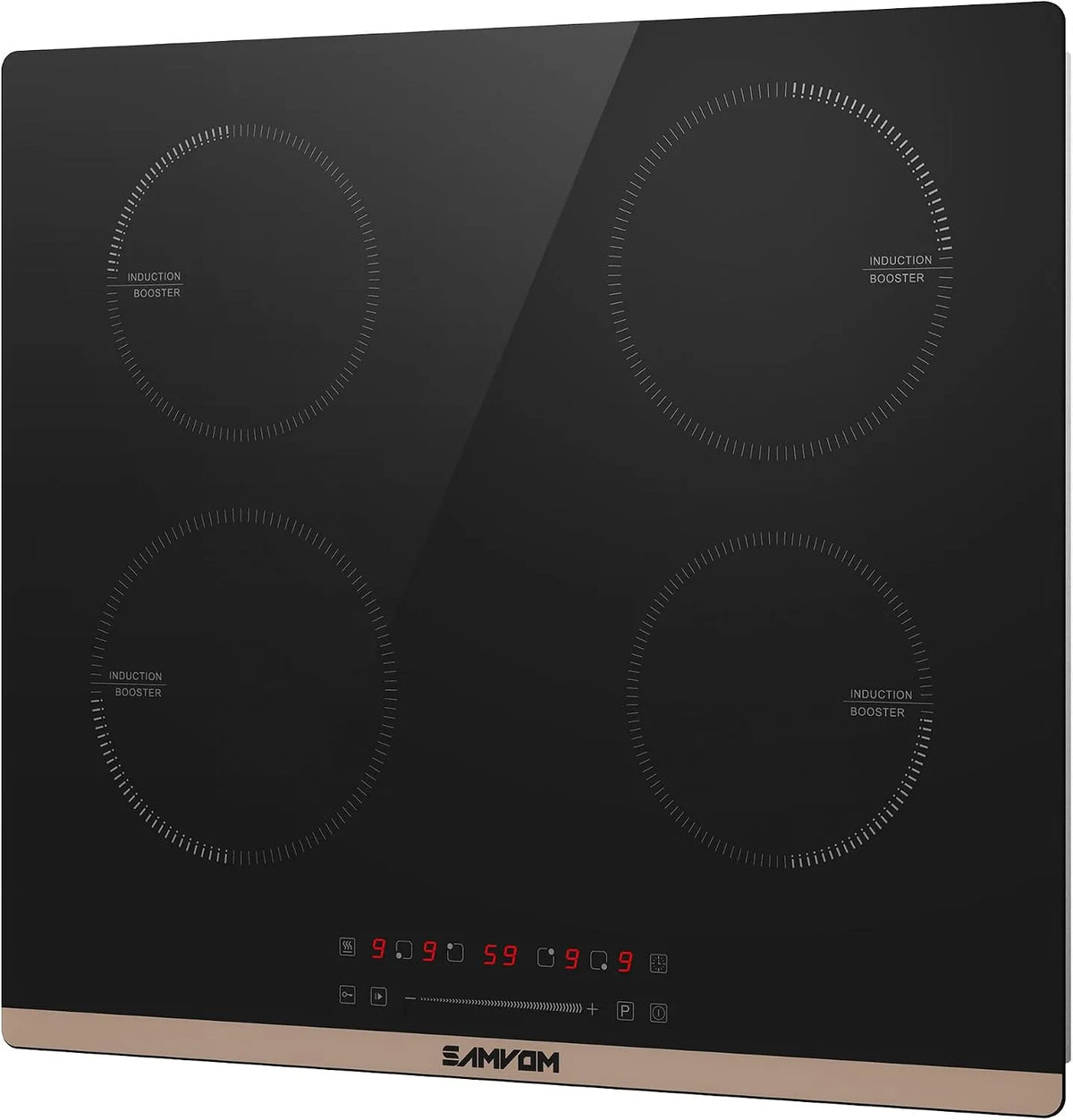 Table de cuisson à induction, 4 Foyers 60 cm 6400 W finition noire, Boost, Sécurité Enfants, Commande Tactile