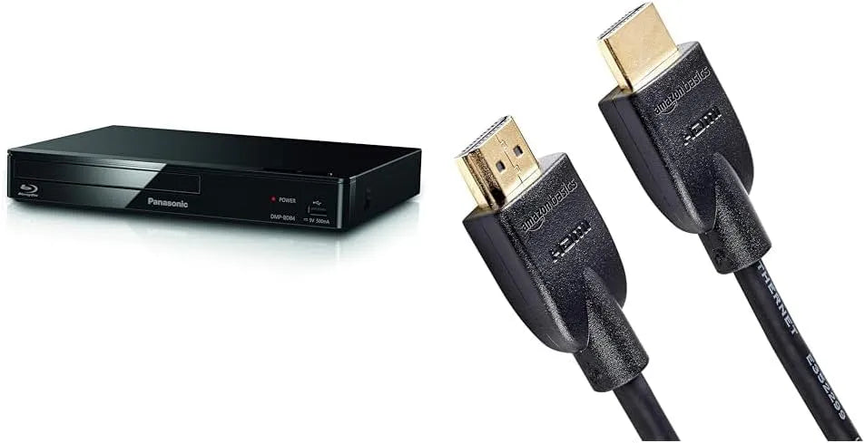 Panasonic modèle DMP-BD84EG-K, Lecteur Blu-Ray 2D finition noire, Amazon Basics Câble HDMI 2.0 Haut débit Compatible Ethernet, 4K Ultra HD, 3 m, 3D