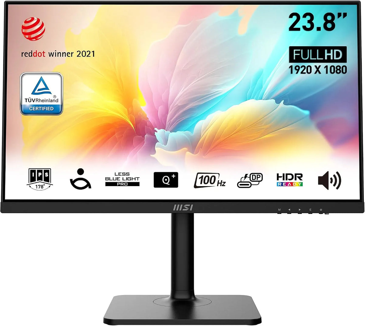 Modèle Écran Bureautique 23.8' Full HD MD2412P 1.4b MSI Modern, Dalle IPS 1920x1080, 100Hz, Réglable 4 Directions, Confort Oculaire, Montage VESA