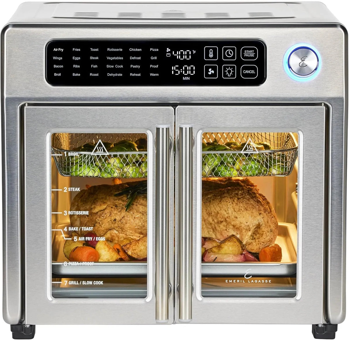 Friteuse à air chaud Emeril Lagasse, capacité de 26 l, 24 fonctions de cuisson et commandes numériques, 7 accessoires inclus, comprimé extra large