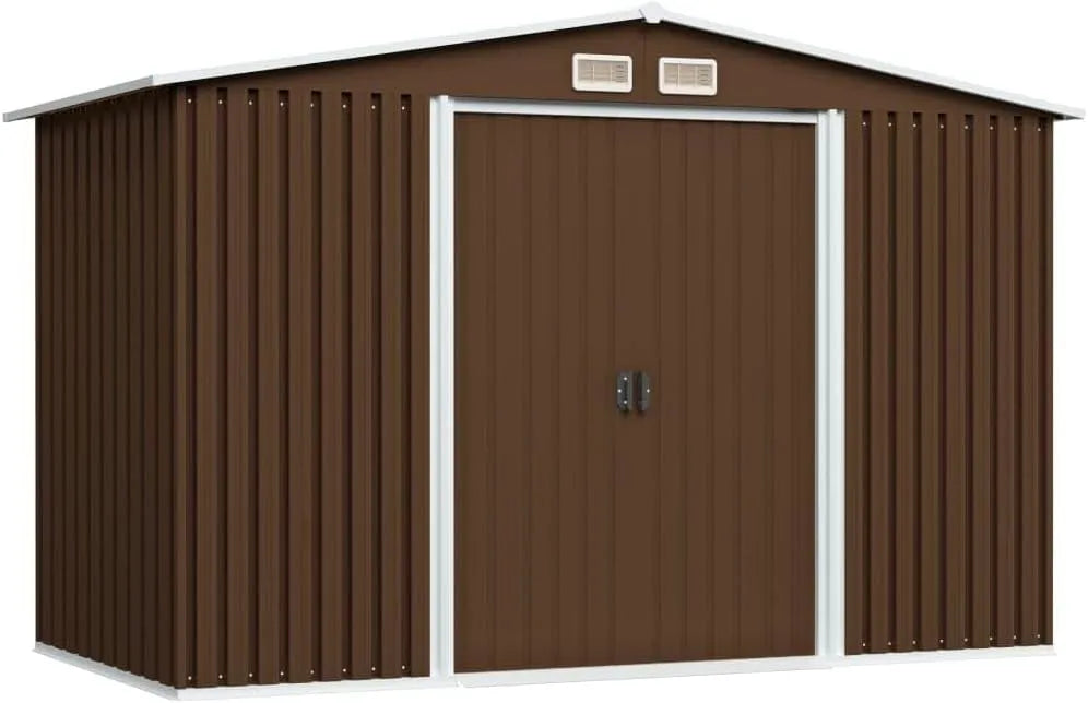 Abri de jardin, Marron 257x205x178 cm, Remise en métal pour l'extérieur, étanche pour Outils, Patio