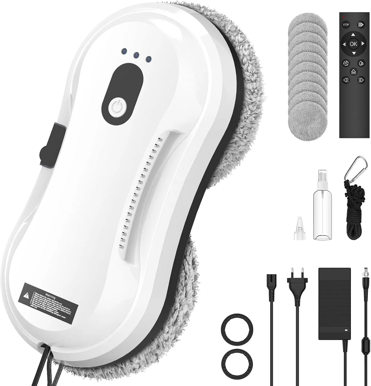 De Vitre Robot Laveur, Télécommande et 10 Chiffons, 3 Modes de Nettoyage, Moteur sans Balais, Navigation Intelligente, Système de Sécurité