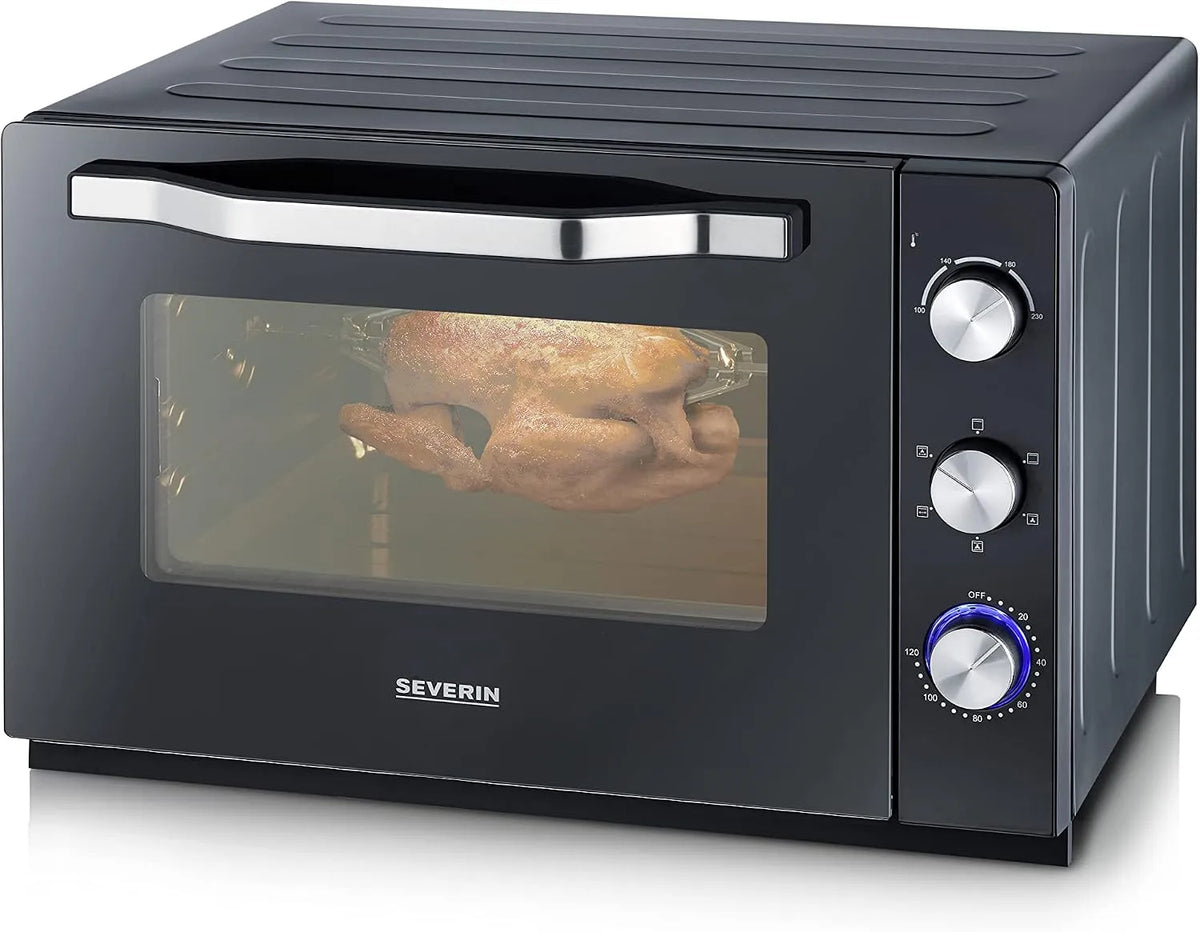 Severin four TO 2073, électrique avec minuteur 120 min, posable XXL à Chaleur Tournante 60 L, finition noire, Inox