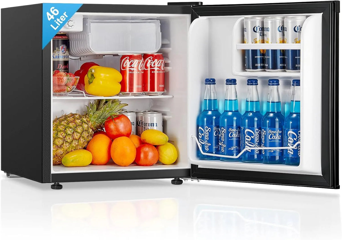 FOHERE réfrigérateur, Petit Frigo Compact et Thermostat Réglable, Porte Réversible, Idéal pour Cuisines, finition noire, Mini 46L, Silencieux