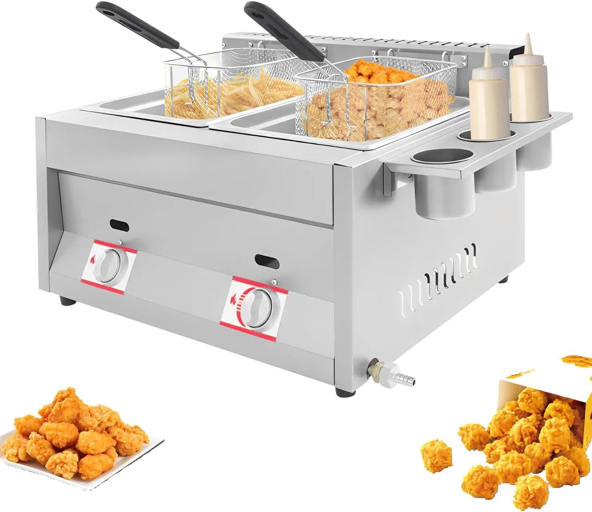 À gaz avec 2 paniers Double Friteuse, Plage de température 50-380 °C, Friteuse au propane en acier inoxydable, stands de, restaurants