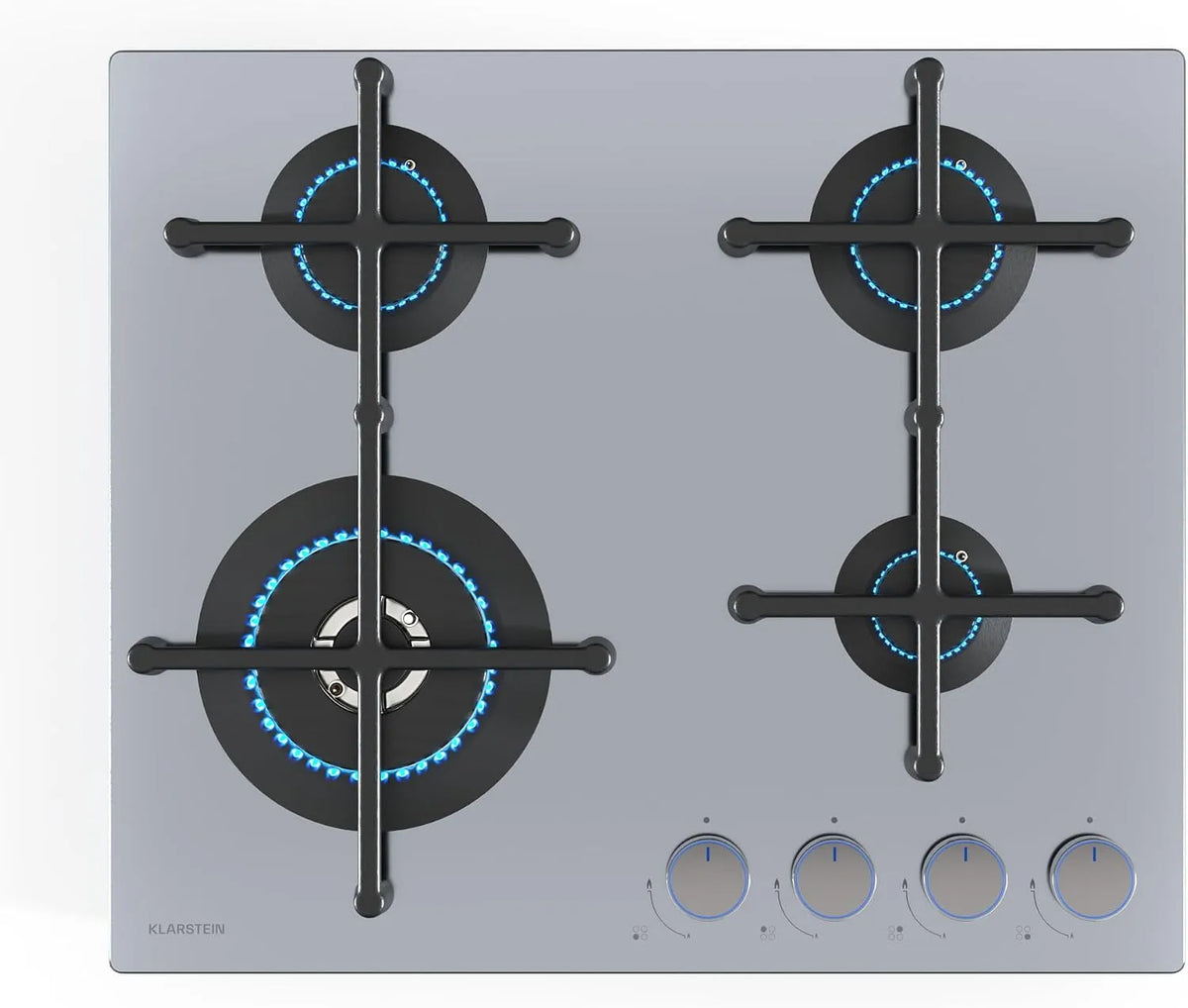 Klarstein plaque de cuisson, Illuminosa 4 De Cuisson Gaz, dimensions 59x13x51 cm, 4 Brûleurs Sabaf, puissance 4kW, Acier Inoxydable