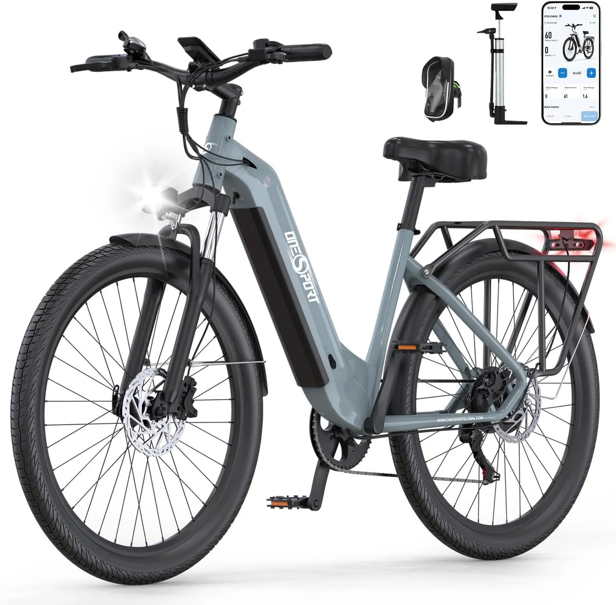 Vélo électrique OT05 40Nm ONESPORT, Adulte, puissance 250W & 7 niveaux de vitesse avec Batterie Amovible 36V 18.2Ah