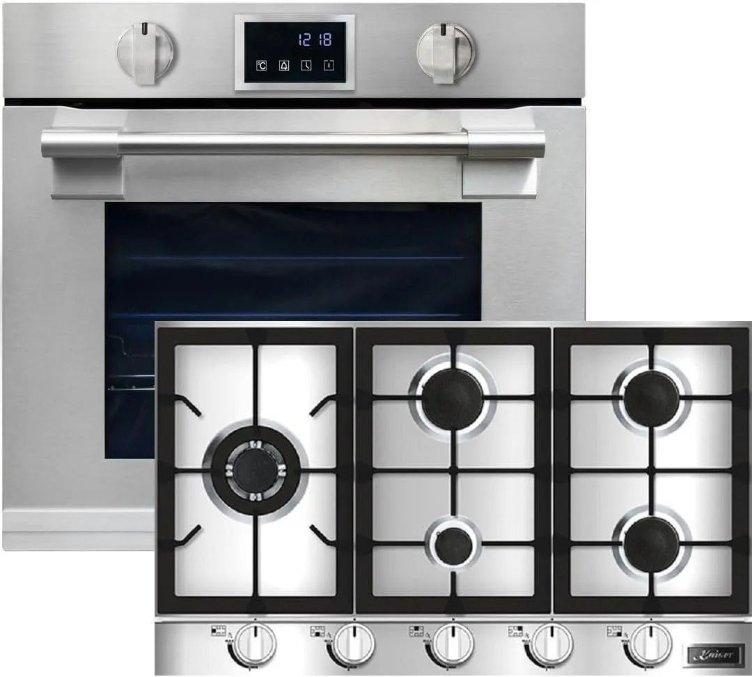 Cuisinière EH 6339 KG 9357 Kaiser + Turbo, 3,8, Kaiser + Turbo Kit four encastrable XXL 86L avec Pyrolyse & AirFry, plaque de cuisson gaz 90 cm