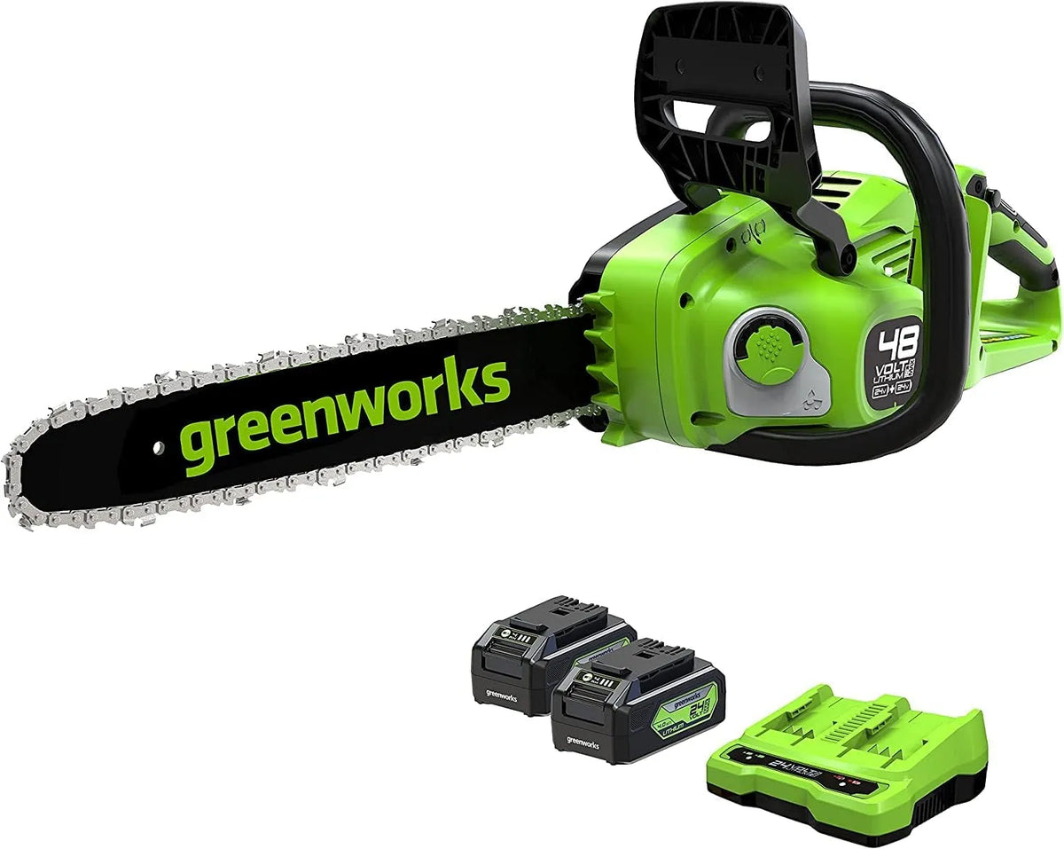 Greenworks tronçonneuse, Vitesse 20 m, tension 48V, tension 24V x 2, à Batterie Moteur Sans Balais, 3 An, Longueur des barres 35cm