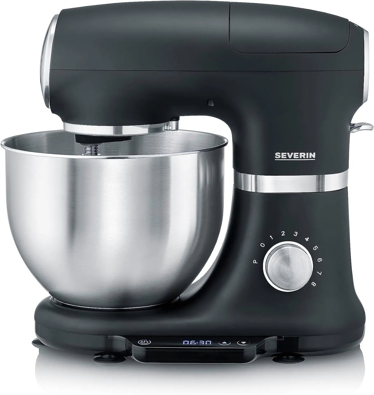 Severin robot de cuisine KM 3898, robot pâtissier pour 3 kg de pâte ou 5,5 L, 1 000 W, avec balance intégrée, batteur plat et fouet, finition noire