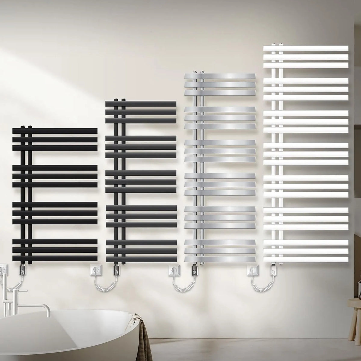 Radiateur LuxeBath, dimensions 500x1200 mm, Résistance Électrique Chrome 1200W avec Thermostat Simple Affichage Numérique, Design Iron EM