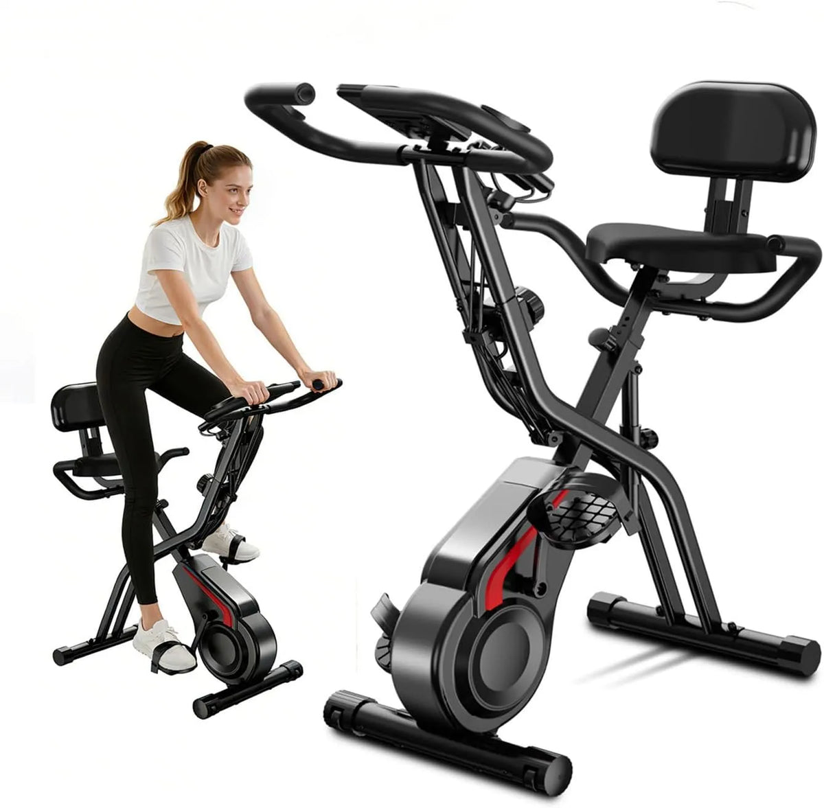Vélo, écran LCD, d'exercice 5 en 1 avec résistance magnétique, statique pliable pour maison, entraînement cardio et minceur, bandes élastiques
