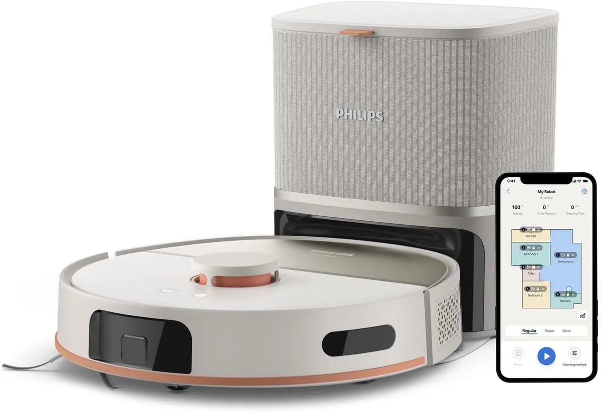 Philips aspirateur 5000 XU5100/20, 10 000 Pa, Homerun Série, Robot, Double serpillières rotatives, Aspire & nettoie, Auto-vidange, S-Bag, app Homerun