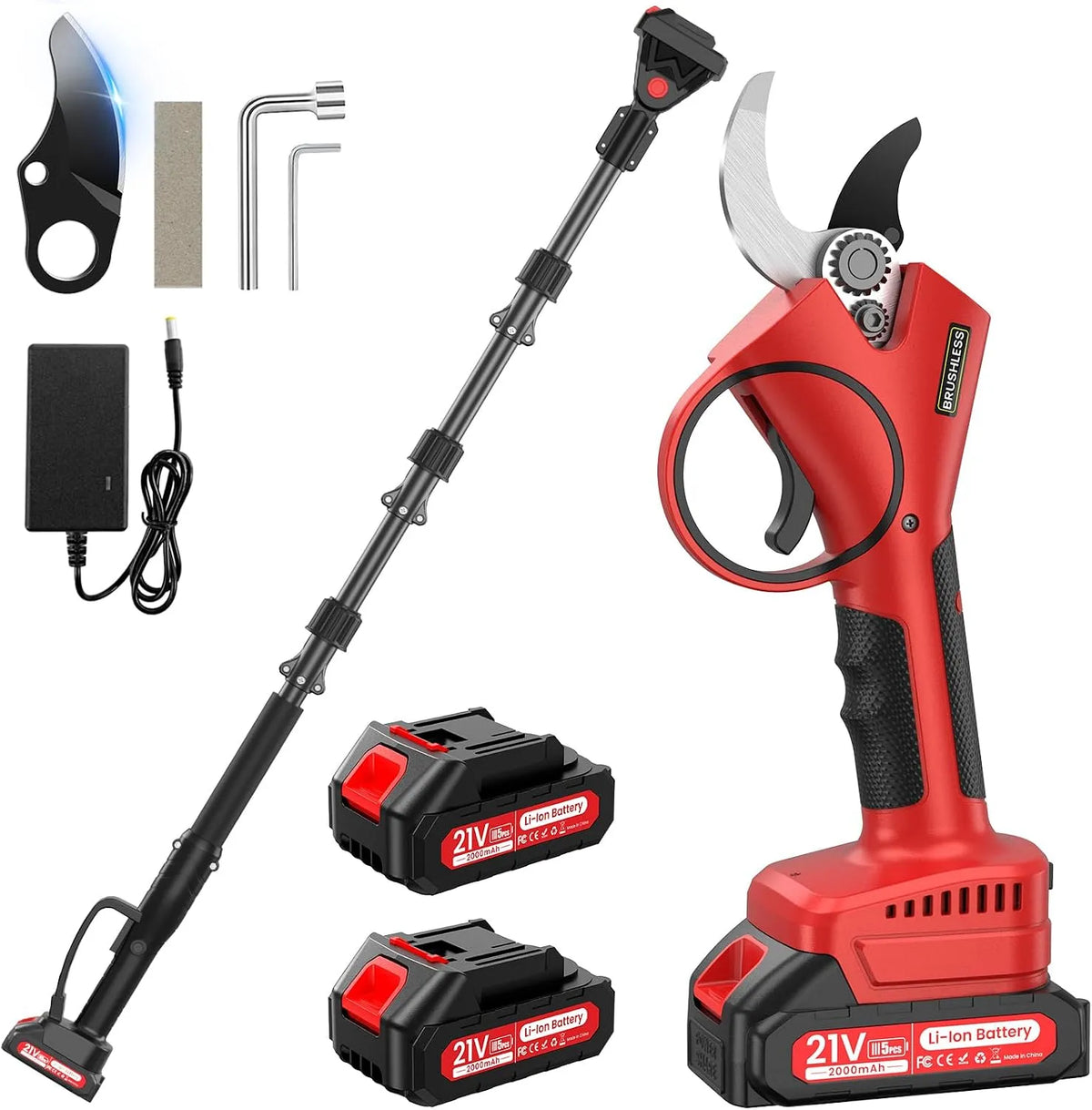 Modèle à fonctionnement à fonctionnement sans fil 2x2.0Ah Sécateur Électrique, 2 in 1 Sécateur Télescopique Électrique 2,4M, avec Batteries
