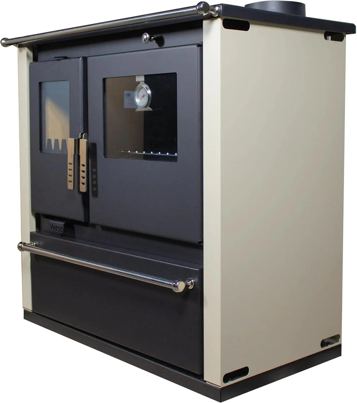 Poêle à bois, puissance 7,7 kW, dimensions 830 x 500 x 860 mm, 26265.28 BTU, Chauffe jusqu'à 120 m², 82,2% efficacité, Ivoire, Métal, Freestanding