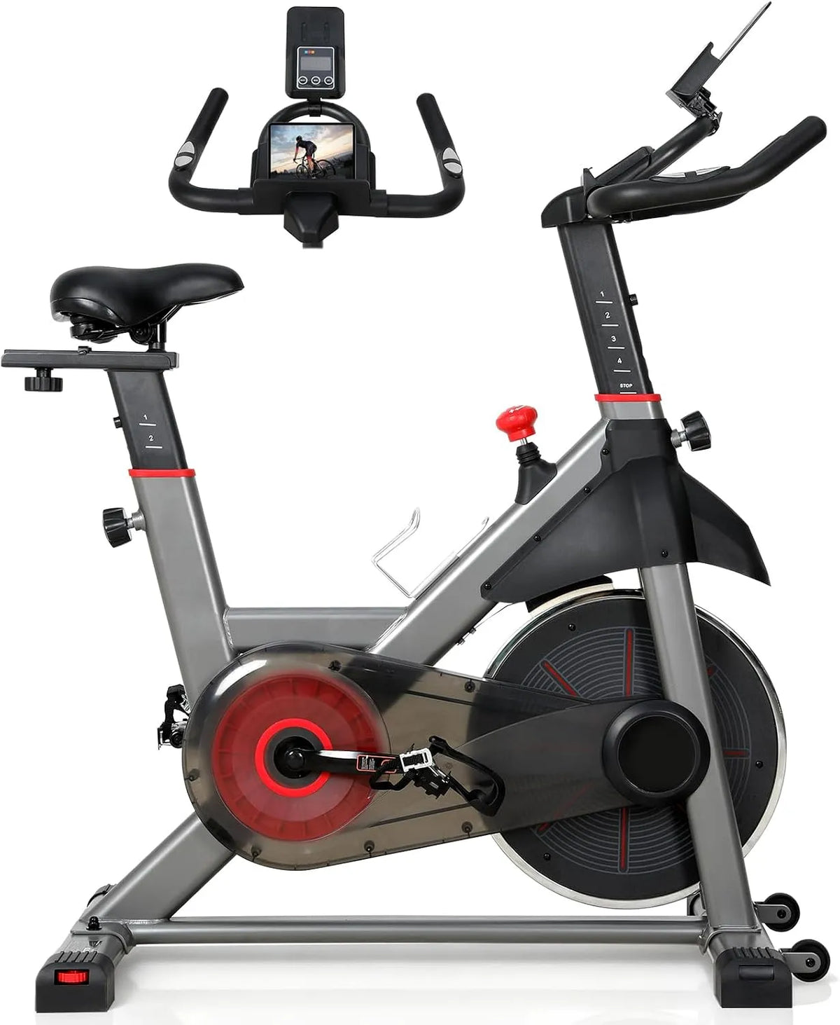 Vélo, Volant d'Inertie 8KG, d'Appartement avec Résistance Ajustable et Silencieuse, d Appartement d'Entraînement Professionnel Écran LED, Impulsion