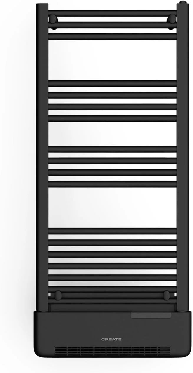 Sèche-serviettes, 2 puissances, CREATE, Radiateur électrique avec Chauffage et WiFi, Affichage LDC, finition noire, dimensions 51,5x11x115,5 cm