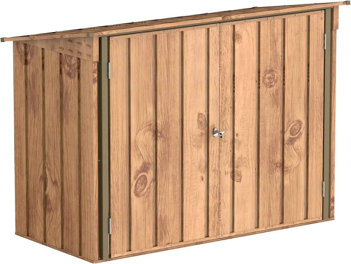 Abri de jardin, Duramax Abri à vélos pour 2 vélos avec portes doubles verrouillables entièrement larges, dimensions 203 x 101 x 146 cm, grain de bois