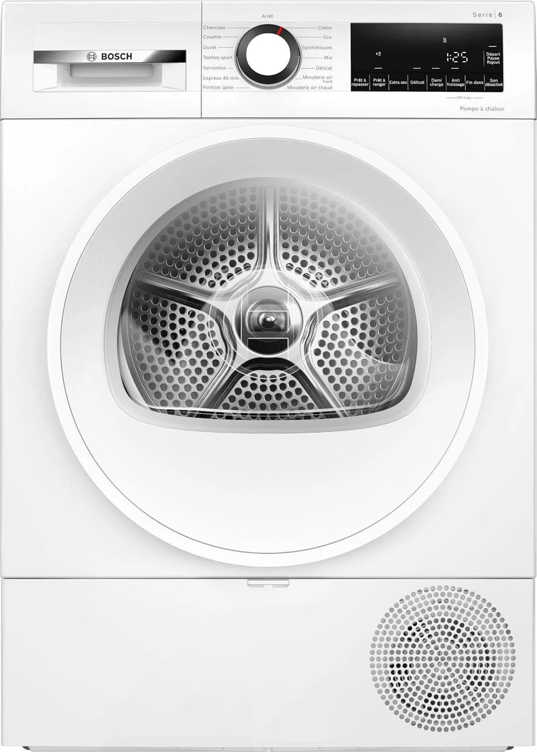 Bosch pompe WQG1420DFR, Série 6, Sèche linge, poids 9 kg, à chaleur, finition blanche