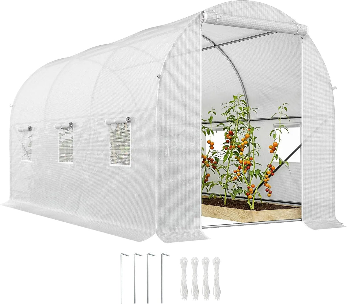 Outsunny serre de jardin, Tunnel Surface Sol 7 m² 3,5L x 2l x 2H m châssis Tubulaire renforcé 18 mm 6 fenêtres finition blanche