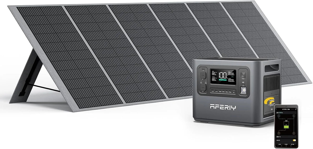 Générateur électrique LiFePO4 220V-240V IP65 AFERIY, Solaire 2400W avec 400W Panneau Solaire, 2048Wh Batteries, Sorties AC, pour Camping, Maison