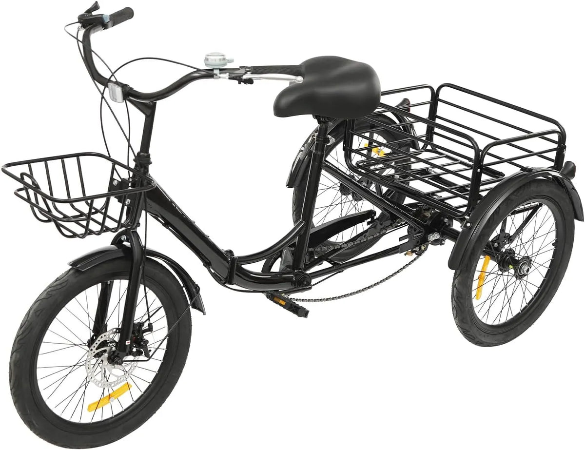 De 20 pouces pour adultes Tricycle pliable, 7 niveaux de vitesse pour personnes âgées, pour une taille de 5,09 à 5,74 pieds, avec panier