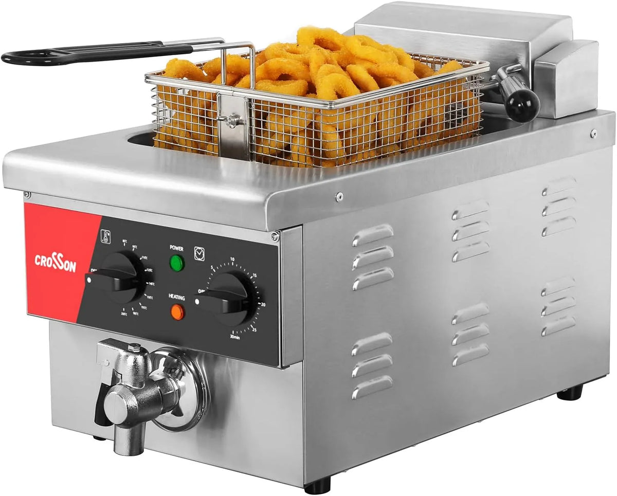CROSSON Friteuse de comptoir électrique extra large avec drain, puissance 3000W, minuterie, tension 6V EU