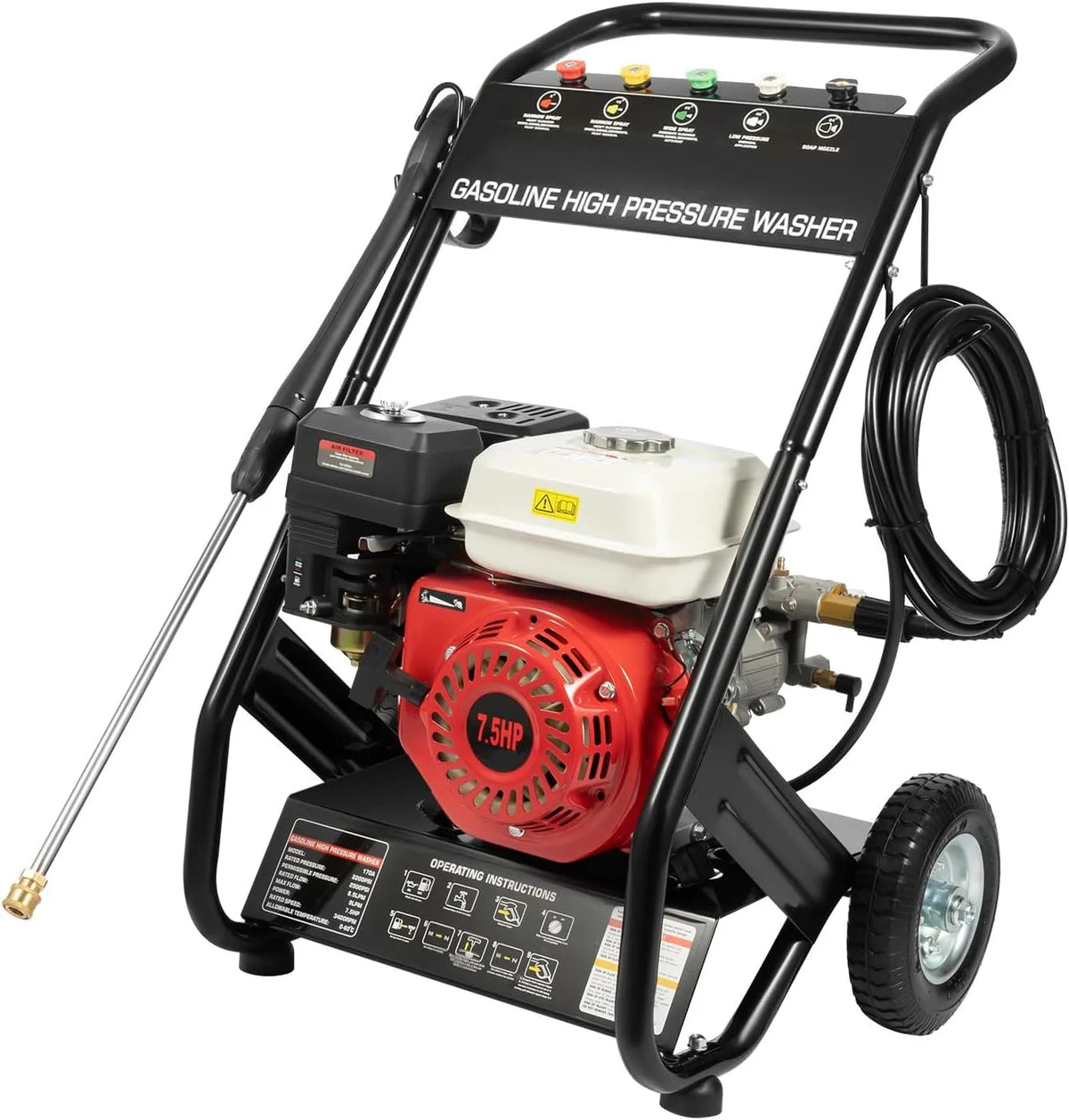 Nettoyeur haute pression, Pression De Travail Max.: 190 Bar, à Essence 6,5 CV, puissance 4900 W, Professionnel, Nettoyeur De Voiture Et De Terrasse