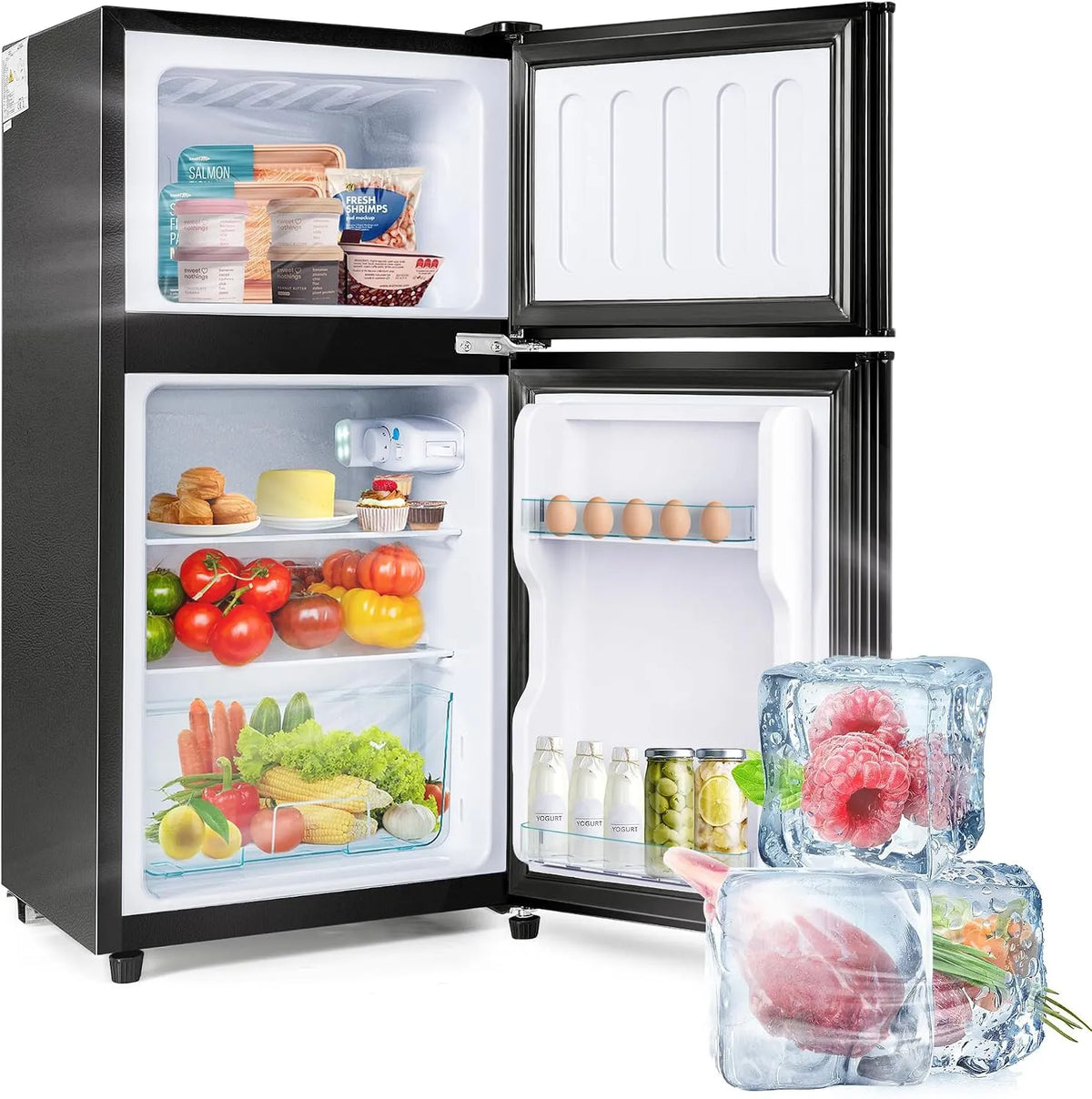 Réfrigérateur Merax, Capacité de congélation: 22 litres, 172 kWh, an, finition noire, congélateur de 60 litres, Volume de refroidissement: 38 litres