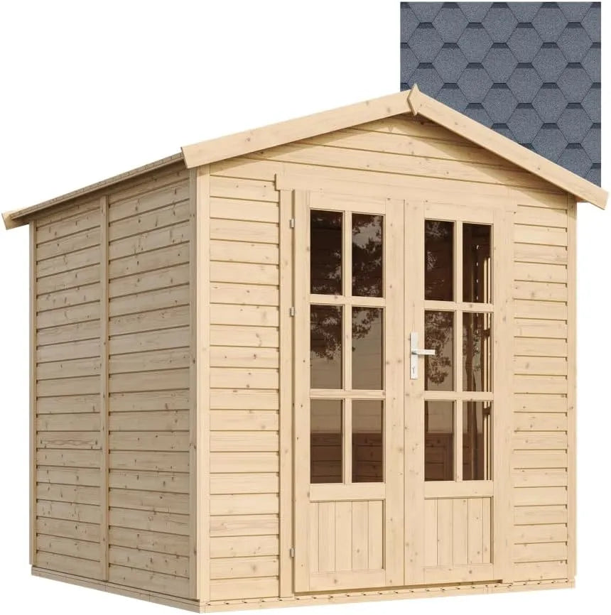 Cabane en Bois avec Plancher et Bardeaux Bitumineux finition grise M351FB L233xP222xH233 TIMBELA, cm, Abri Multifonctionnel, Bureau, Atelier
