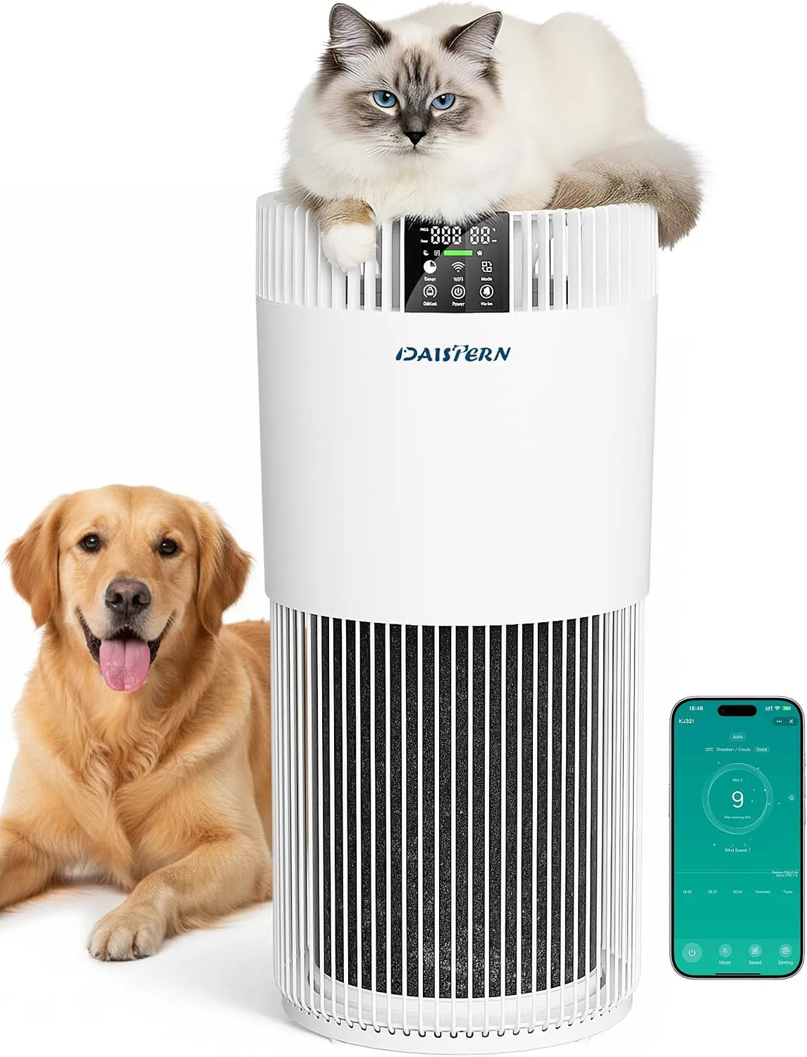 Purificateur d'air, Filtre HEPA13, Fonction Ions Négatifs pour Chambre et Salon, Intelligent pour Animaux 78m²