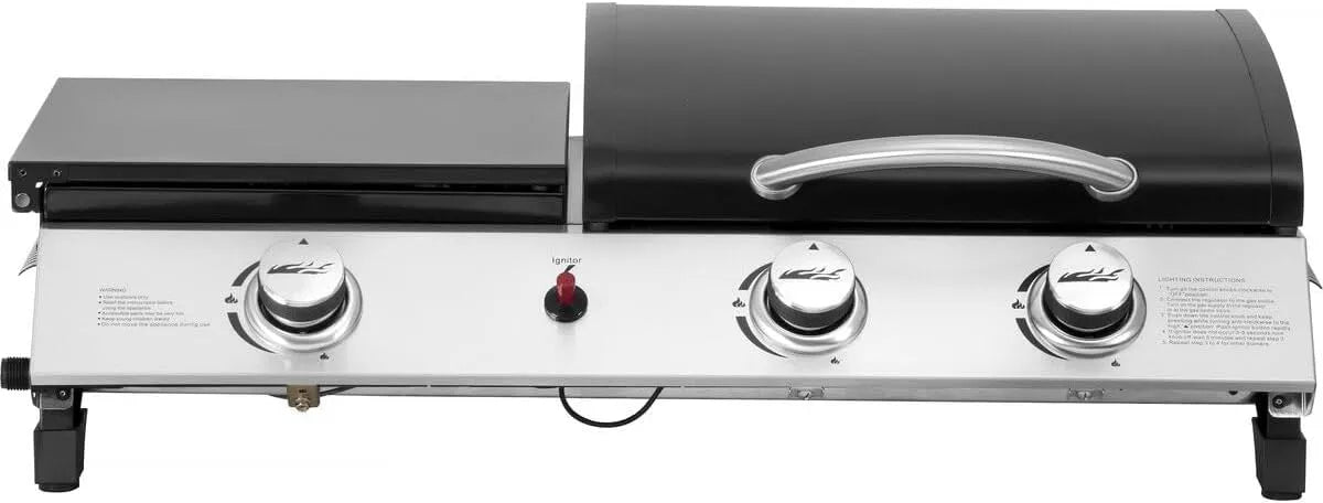 Avec Couvercle Rasio Plancha gaz, puissance 7.5 KW, 3 brûleurs, finition noire
