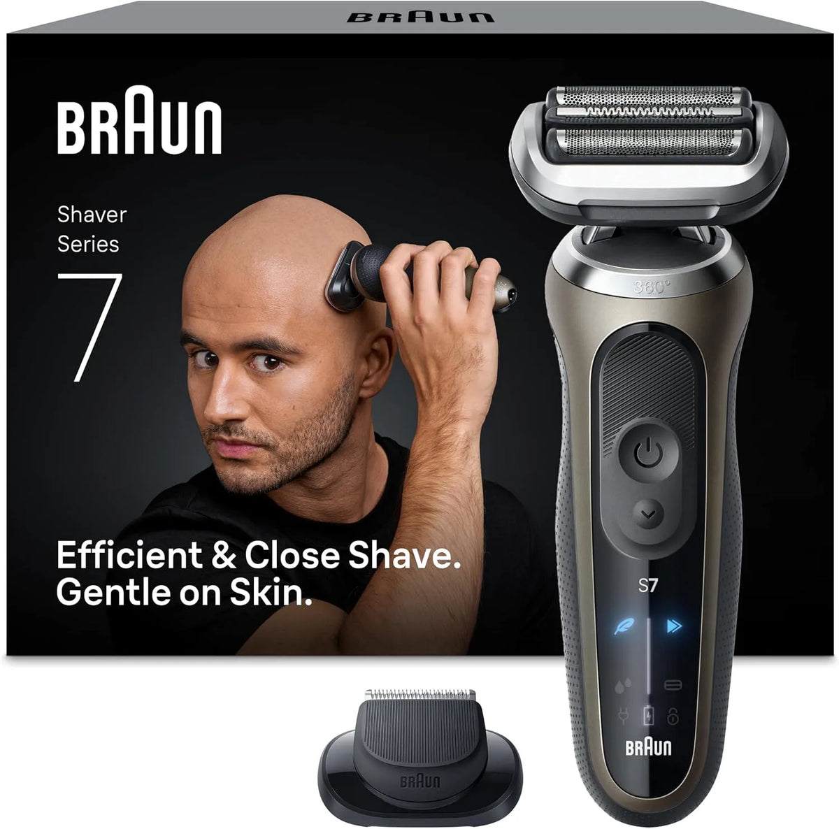 Braun tondeuse 72-C1200s, avec autonomie de 60 minutes, rasoir sans fil humide et sec, étanche, Series 7 Rasoir électrique pour homme, doré